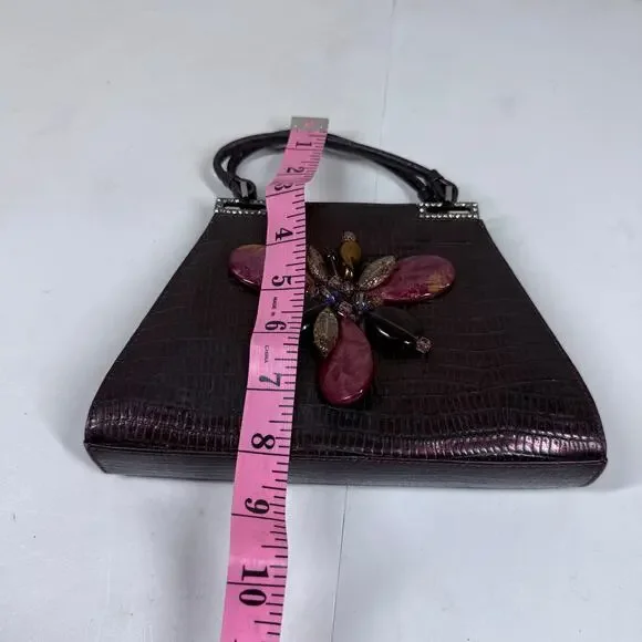 Vintage Badgley Mischka Clutch Red Leather Croc - Picture 8 of 10